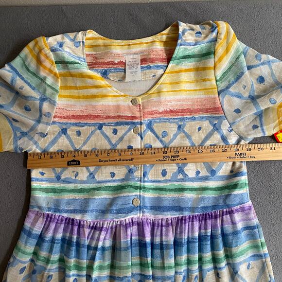 Vtg 80s 90s Two Potato Artsy A Line Midi Dress M Sheer NOS Coastal Pastel - Picture 10 of 16